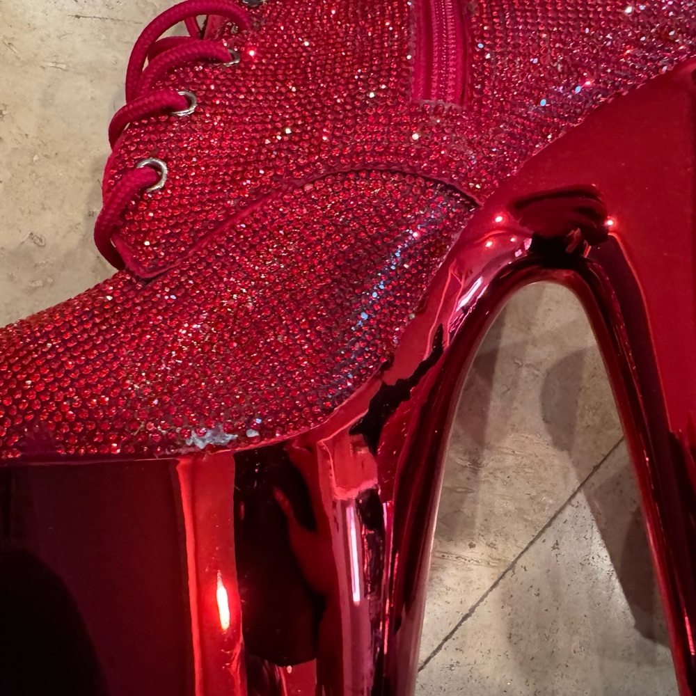 Stunning Ruby Red Pleaser Rhinestone Boots - Picture 8 of 9
